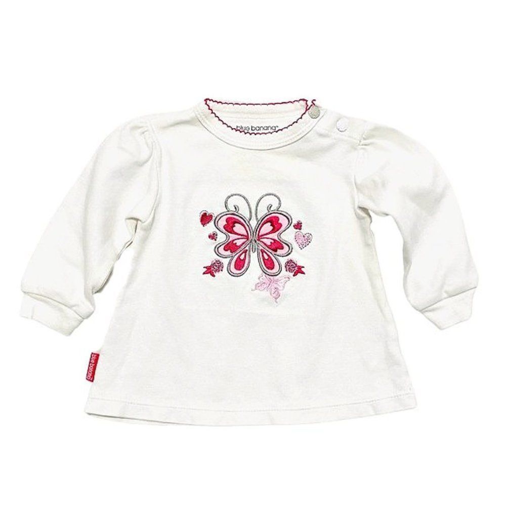 Blue Banana White Embroidered Butterly Shirt